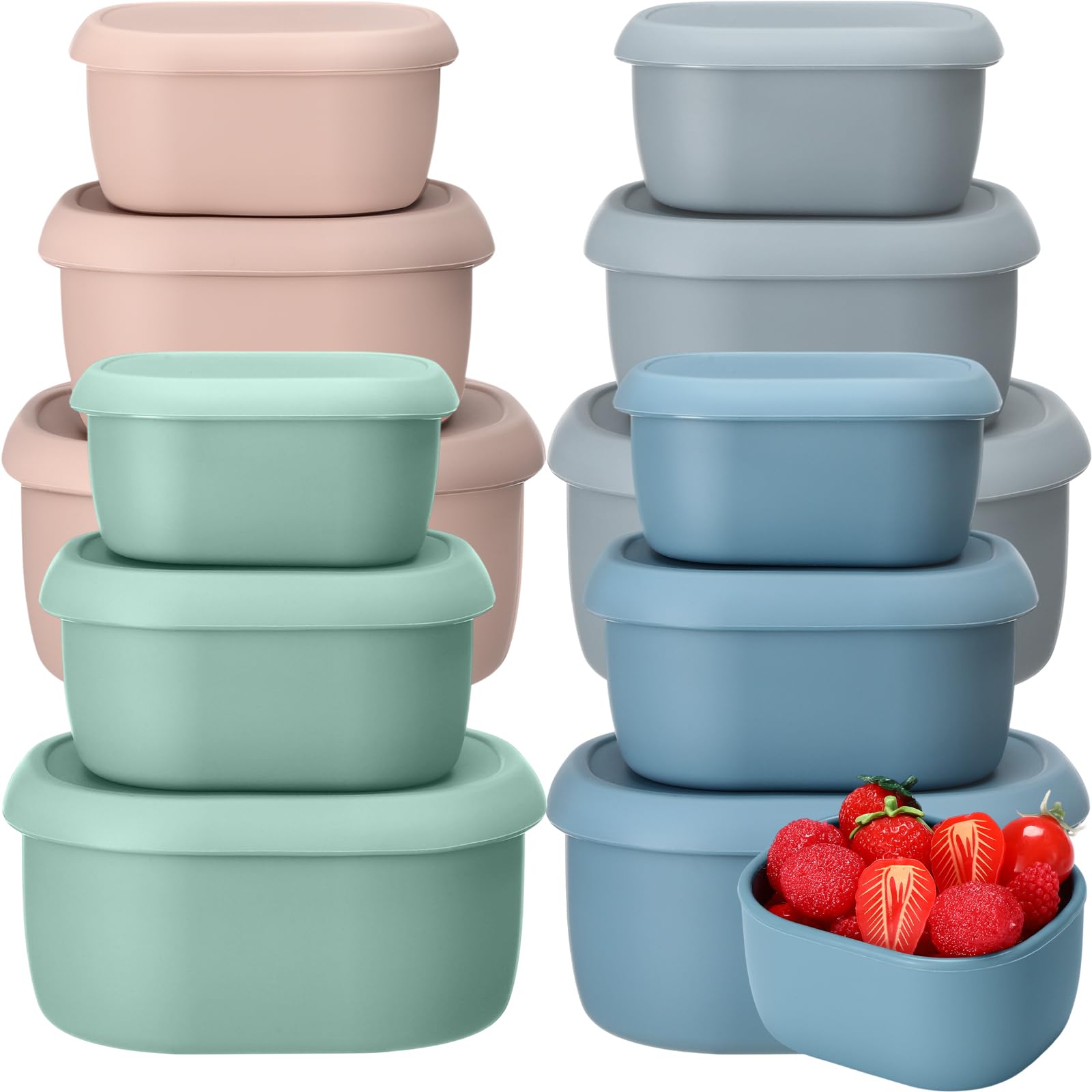 Blushtier 12 recipientes de silicona para almacenamiento de alimentos con tapas, 4 colores, reutilizable, de silicona, 3 tamaños, lonchera Bento con tapas, apto para congelador y lavavajillas (189.9