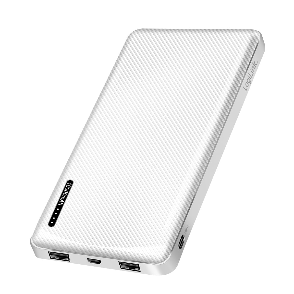 Powerbank 10000 mAh, 2 x USB-A + 1 x USB-C (for devices) with fast charging function, USB-C + micro USB (charging the power bank), white