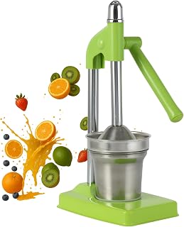 Cast Iron Juicer Hand Press, Heavy Duty Manual Citrus Juicer with Stainless Steel Filter, Countertop Lemon Lime Orange Juice Press Machine, Easy to Use & Clean (Green)