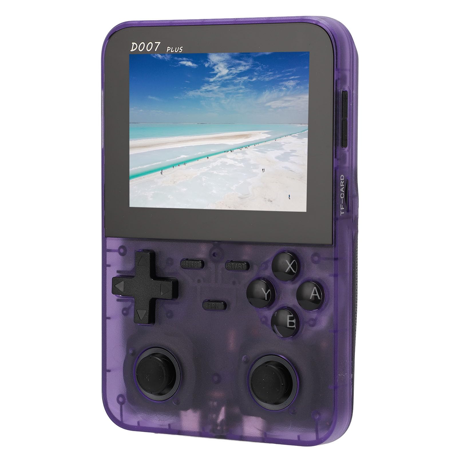 Generic Retro Handheld Console, 64 GB Mała Karta Pamięci Dual Joystick Handheld Console IPS Wyświetlacz do Podróży (Przezroczysty Fioletowy)