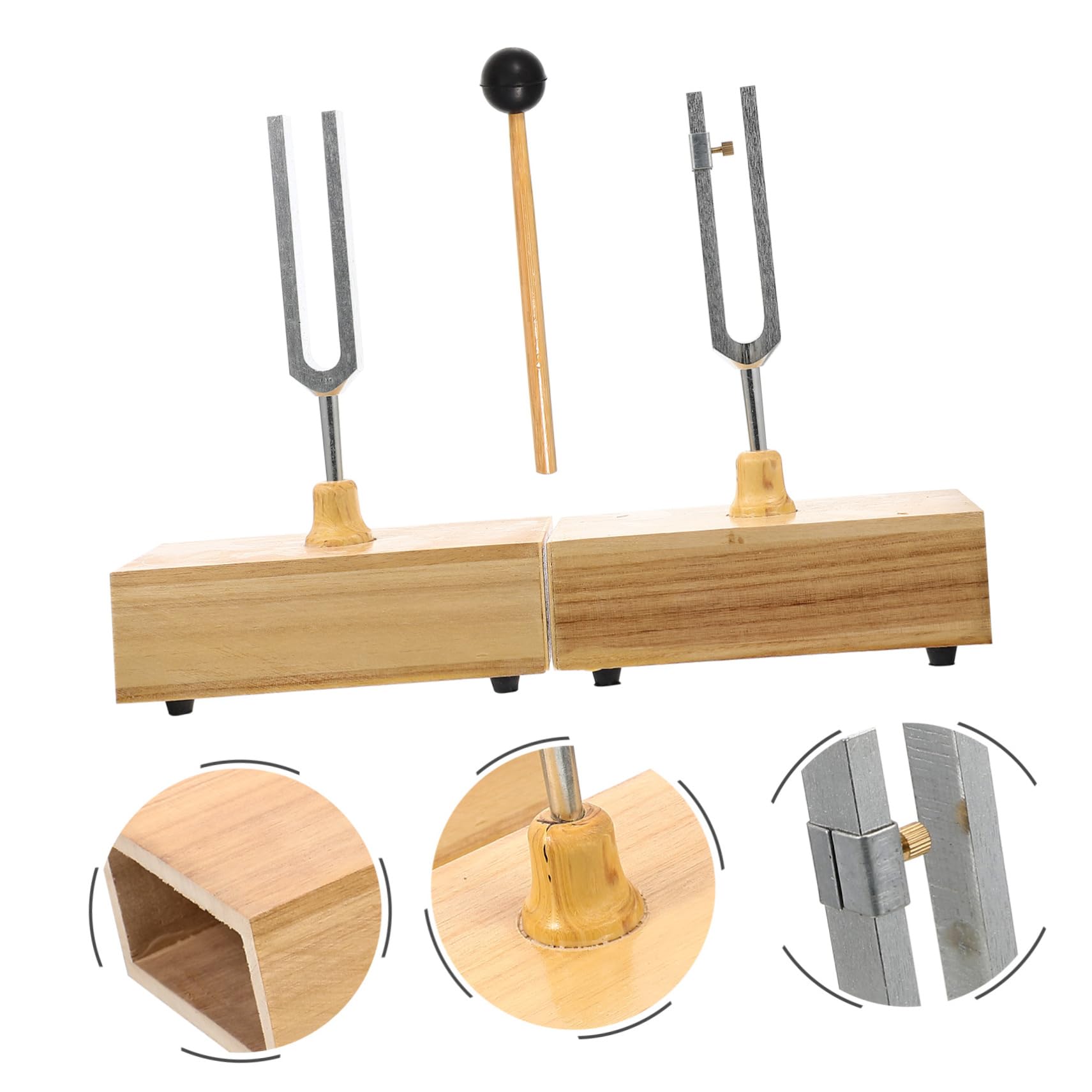 Stimmgabel für Physikalische Experimente Stabile Platzierung Satz 440hz mit Holzsockel und Hammer Klarer Klang für Akustik und Unterricht