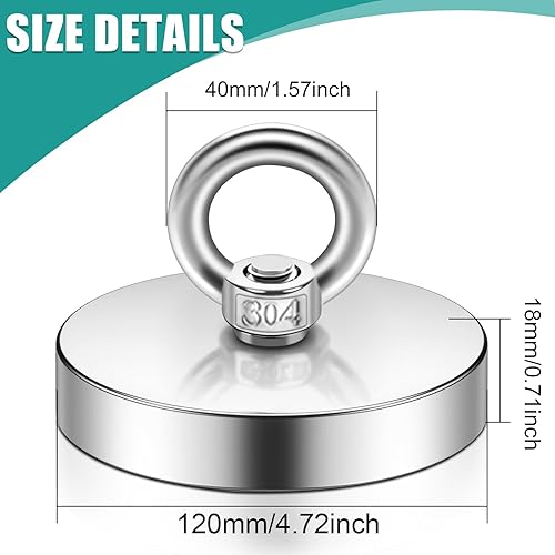 Miniatura 28 de 6 imanes de pesca de elevación, 100 libras de fuerza de tracción, imanes súper fuertes, resistentes, grandes imanes de tierras raras, potentes