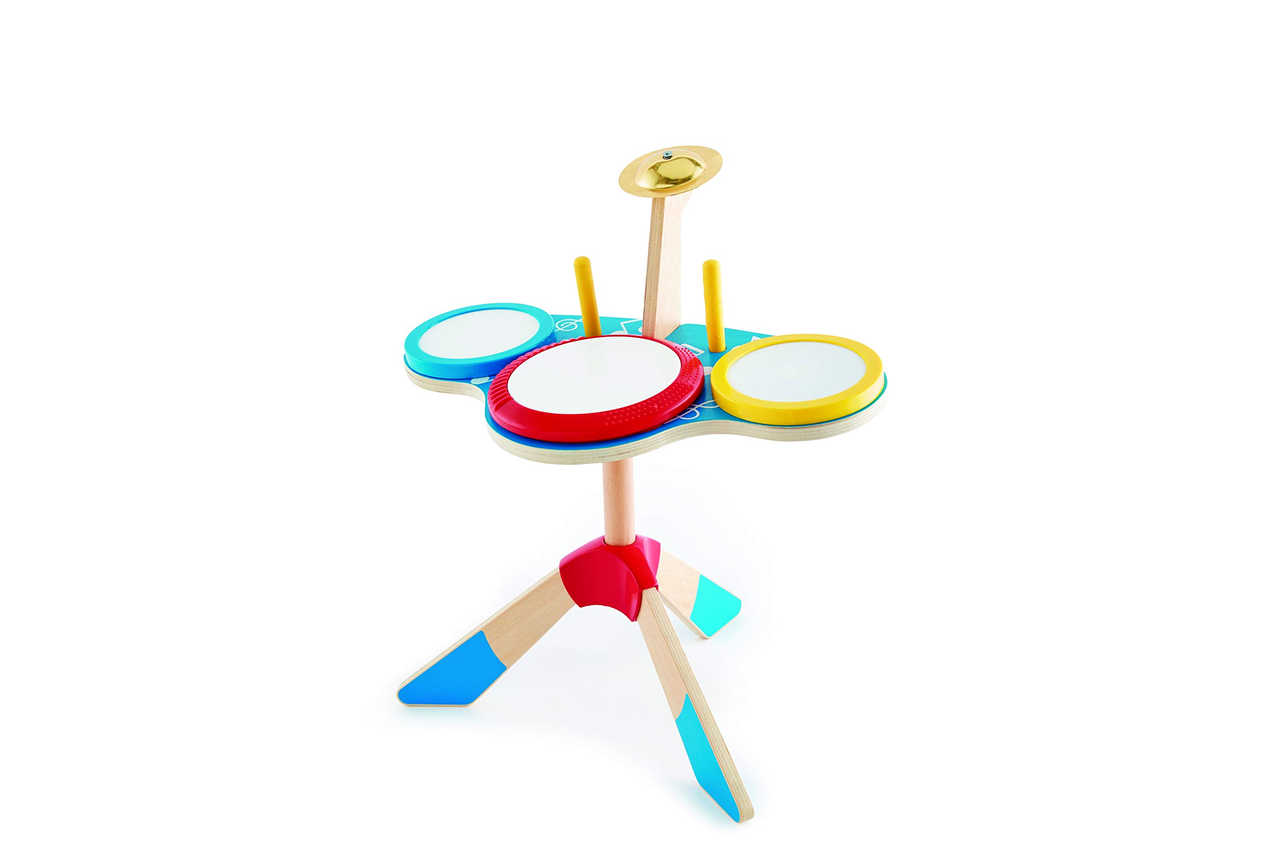Hape Drum and Cymbal Set | Wooden Musical Toy for Toddlers with Three Drums, Cymbal, Sticks & Stand | Soft Silicone Surface, Safe Sound for Young Ears | Music Toys | Musical Playset for Ages 3 & Up