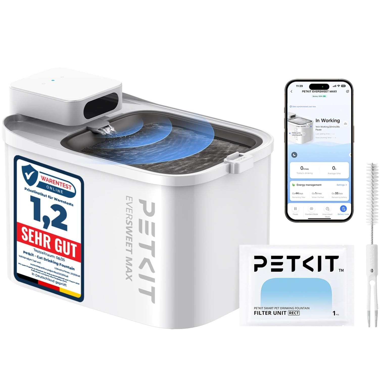 PETKIT EVERSWEET MAX Fontanella per Gatti Senza Fili, 3L Fontana per Gatti con Sensore,26dB Ultra Silenziosa, Controllo Intelligente dell'applicazione,5000 mAh 83 Giorni di Autonomia
