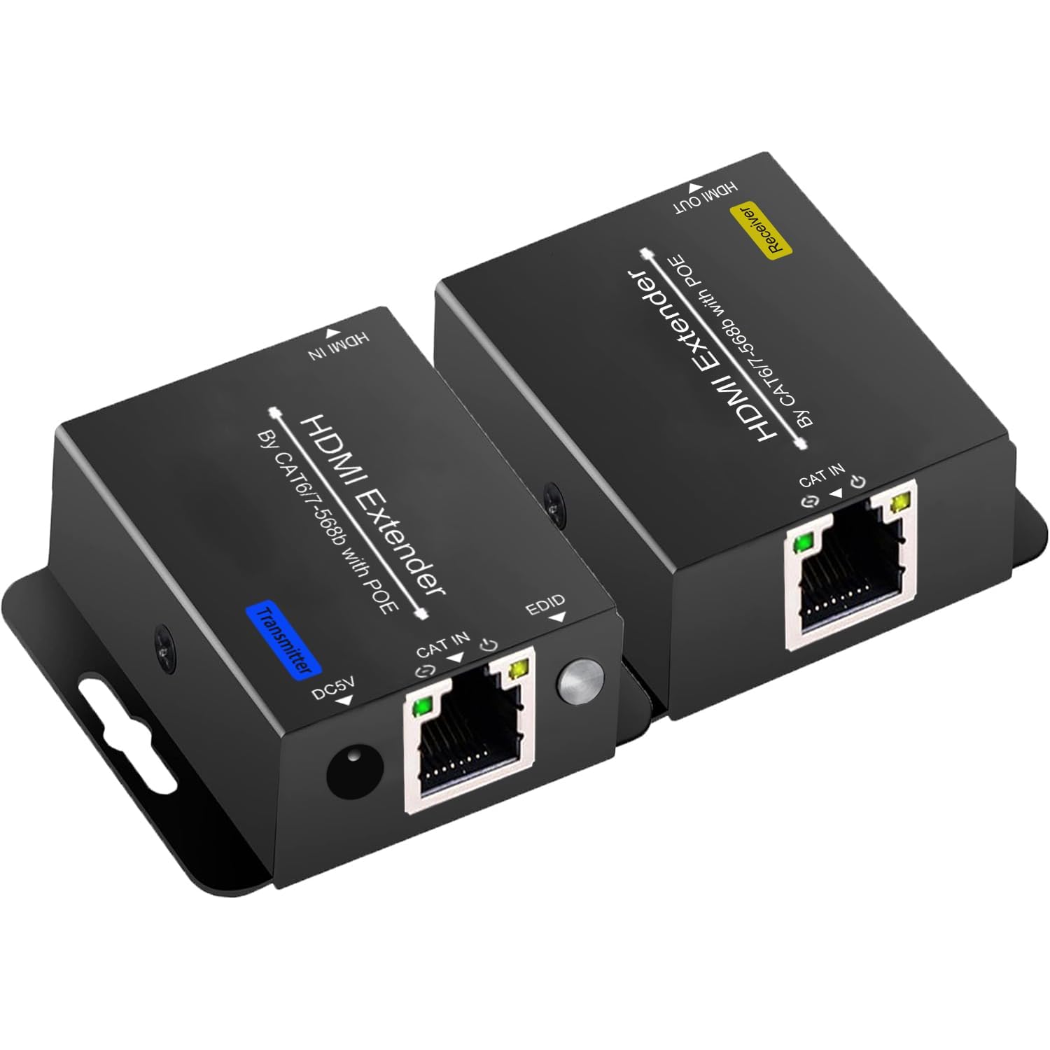 Yukidoke 200Ft HDMI Extender Over CAT6 CAT7 RJ45 ethernet to HDMI Converter LAN Extension POC Support 1080P 3D EDID Copy Deep Color Compatible with PC PS4 Roku Unilateral Power Supply
