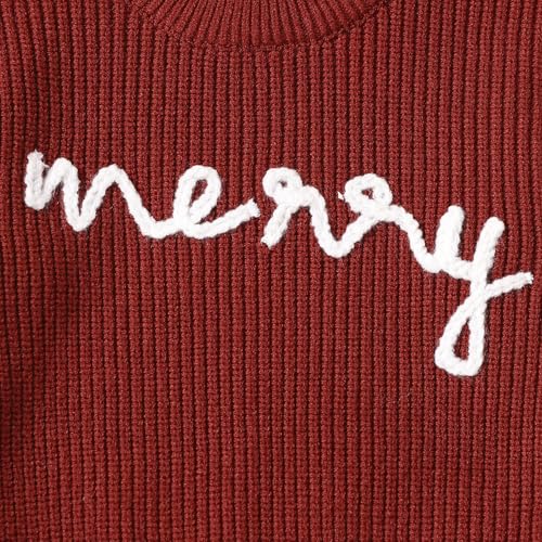 Boys Girls Christmas Long Sleeve Sweater Xmas Embroidery Letters Print Holiday Part𝐲 Knitted Pullover Top4