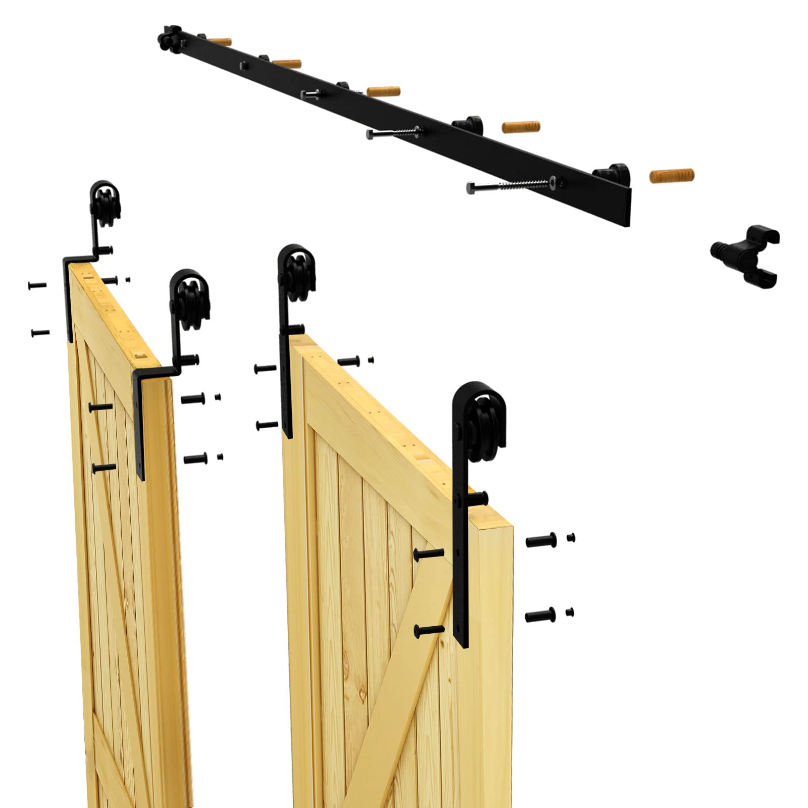 CCJH 10FT/300cm Quincailleri Kit de Rail pour Bypass Double Porte Coulissante (Rail simple) Noir Système Porte Coulissante Interieur - Forme J Rouleau Set