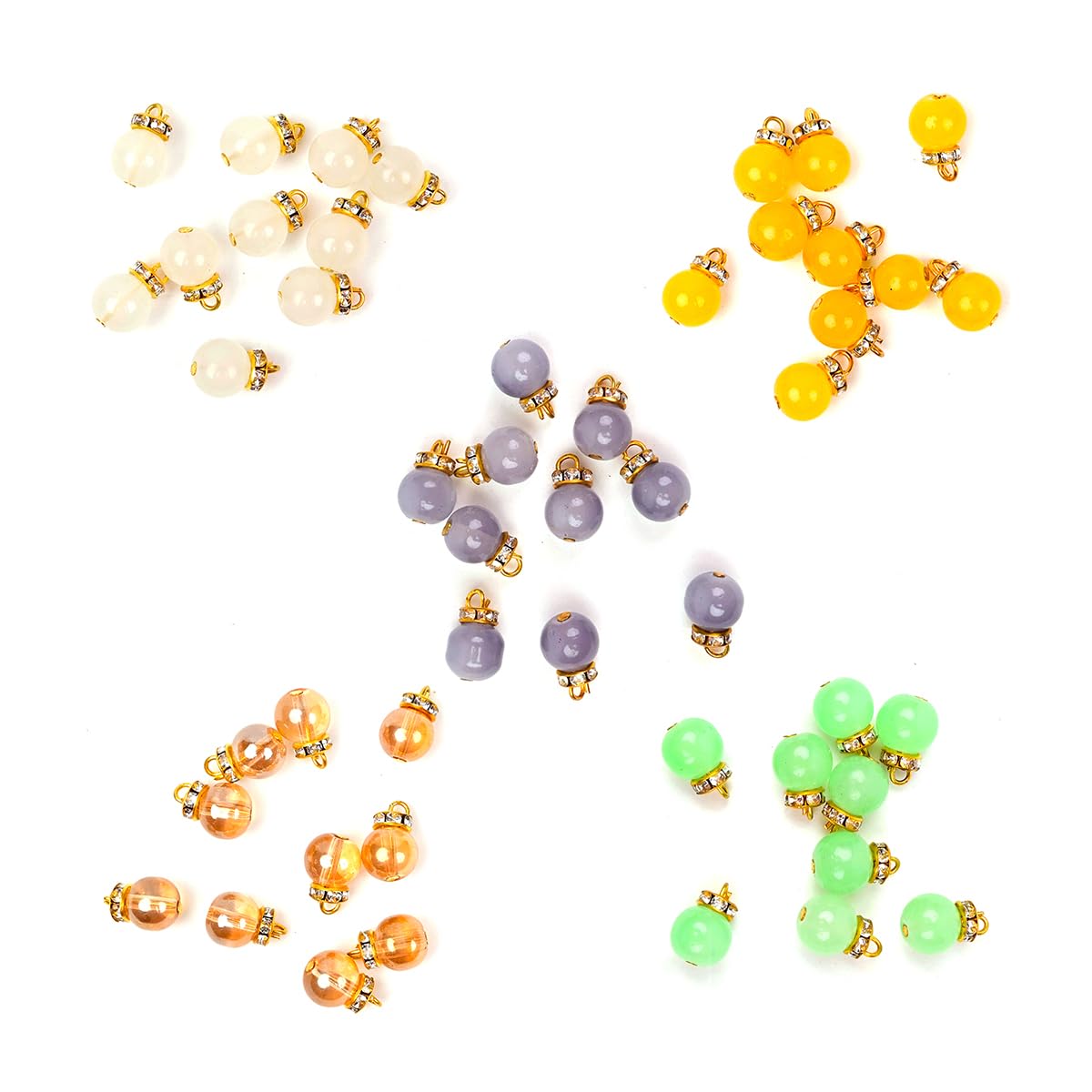 EmbroiderymaterialBead Dangle Charms with Rhinestones Ring For Jewellery Making, 5 Color Combo, 50 Pieces