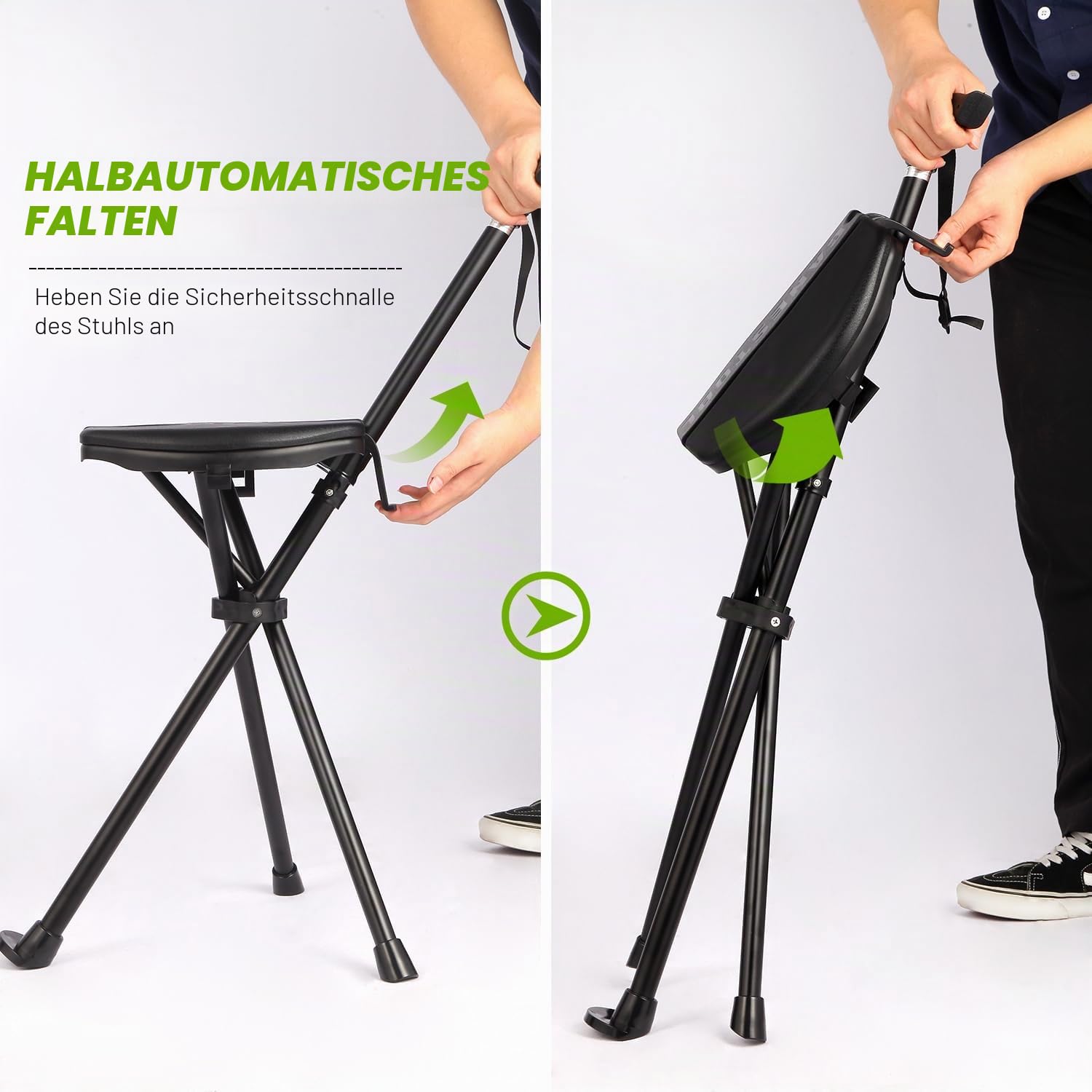Tragbarer Gehstock mit Sitz, verstellbarer Gehstock mit Sitz, faltbar, leicht, Aluminium, rutschfest, für Erwachsene, 250 kg, Gehstock, Stuhl für Reisen, Wandern, mit Tragetasche