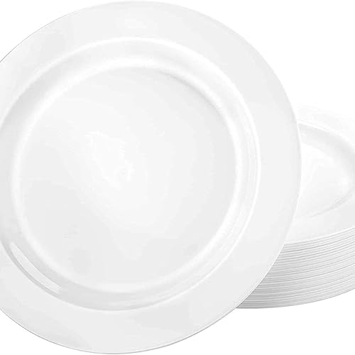 Vista 2 de Lillian Tablesettings Plato de plástico redondo Magnificence Charger - 12" Blanco Paquete de 10