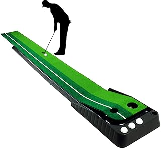 YINGJEE Golf Putting Mats, Dual Speed 117“(300cm) Long Golf Trainer practice Mat Putting Green with Auto Ball Return Track Rubber Base and 2 Hole, Golf Gifts for Men Home Office Outdoor Use