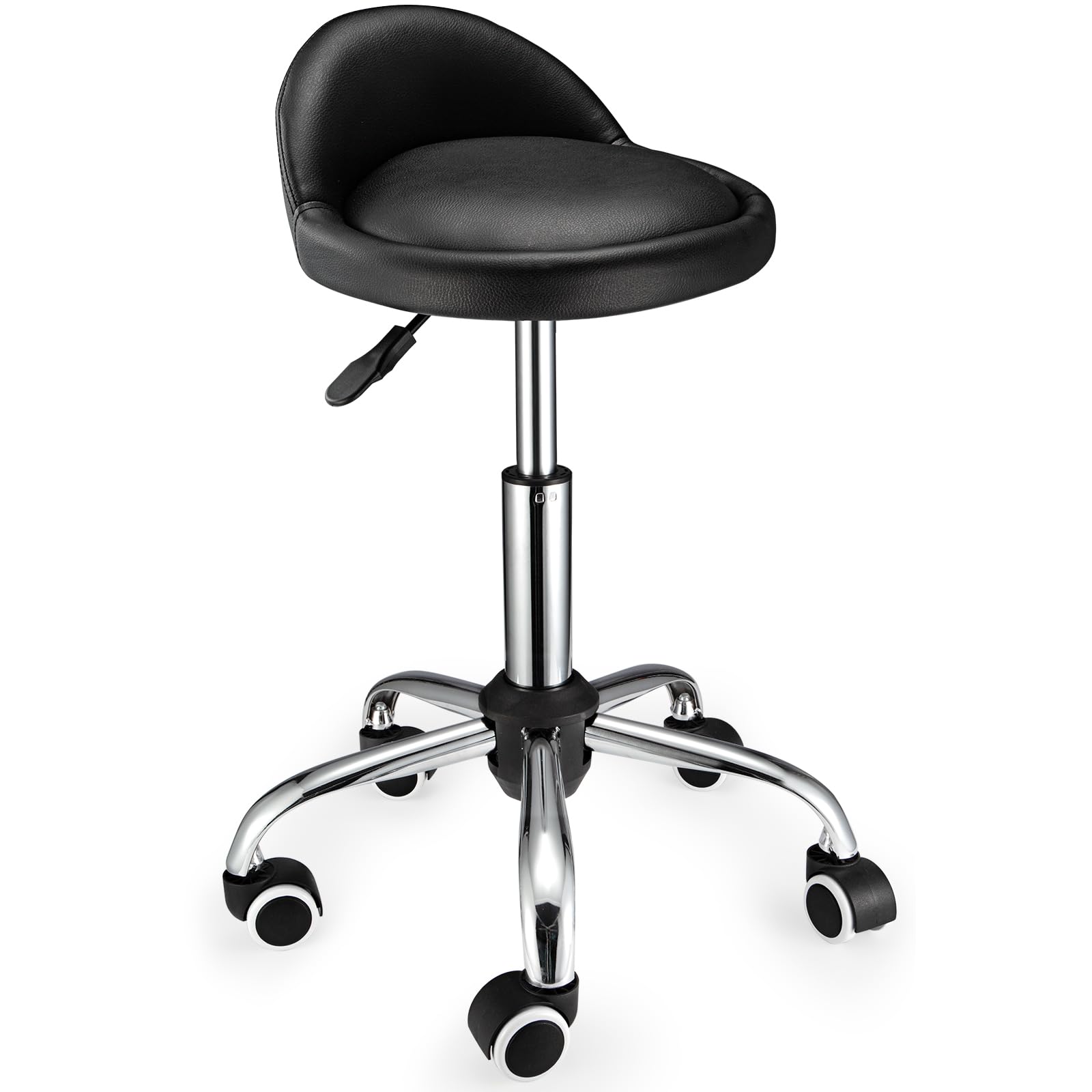 FNZIR Swivel Rolling Stool with Wheels Height Adjustable Stool Chair Drafting Chair with Backrest Black