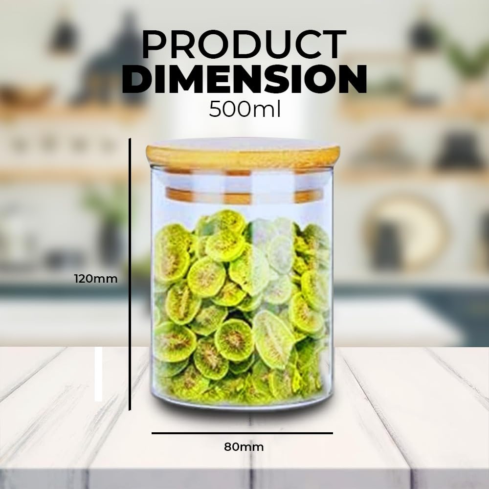 Home & Treat Lot de 6 bocaux de conservation en verre avec couvercles en bambou - 500 ml - 6 couvercles et étiquettes - Contenants alimentaires en verre borosilicate pour sucre, grains de café, noix,
