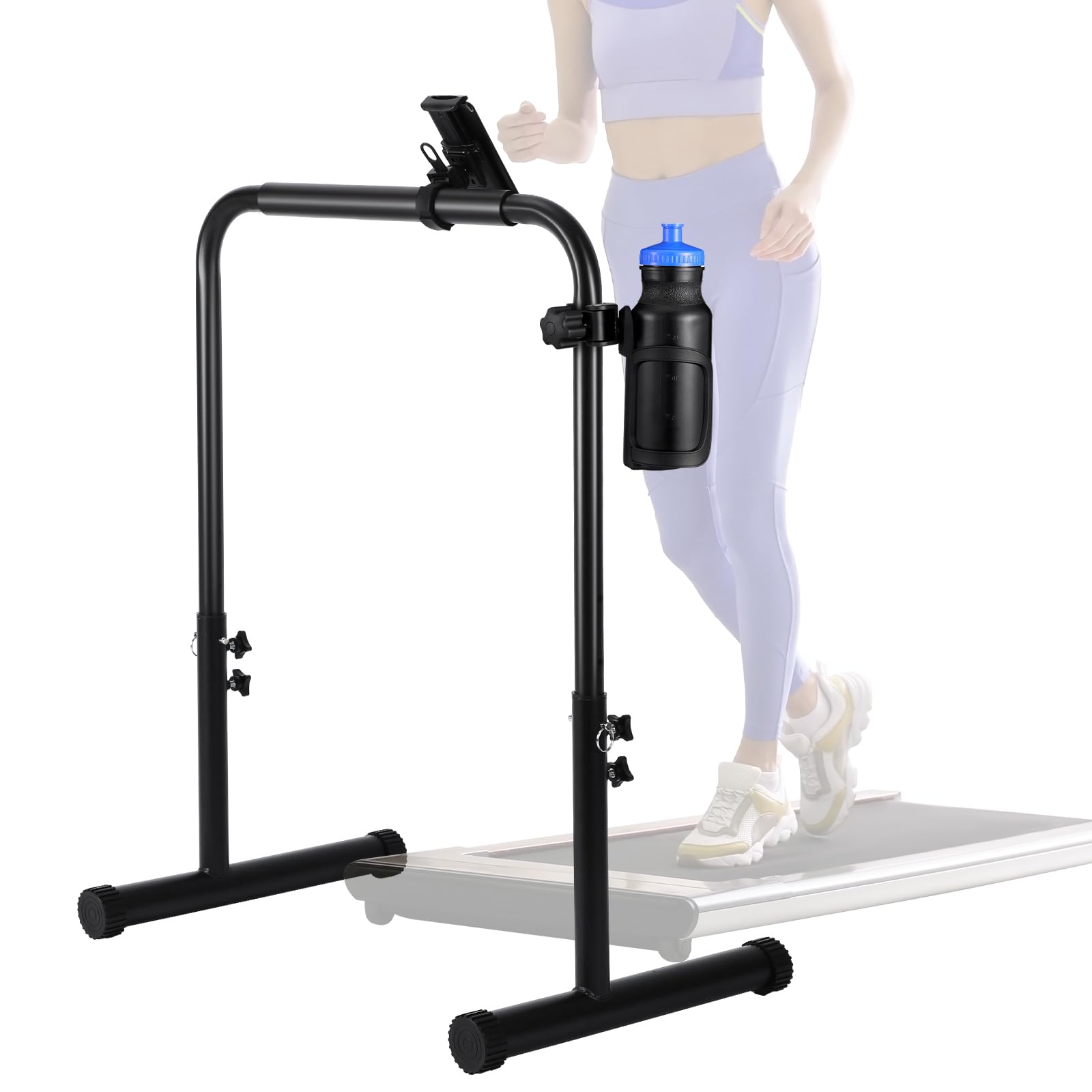Leinuosen Large Handle Bar for Walking Pad Only with Phone Holder and Cup Holder Adjustable Handrail Height Comfortable Grip Stainless Steel Frame Overbold Stable (Small)