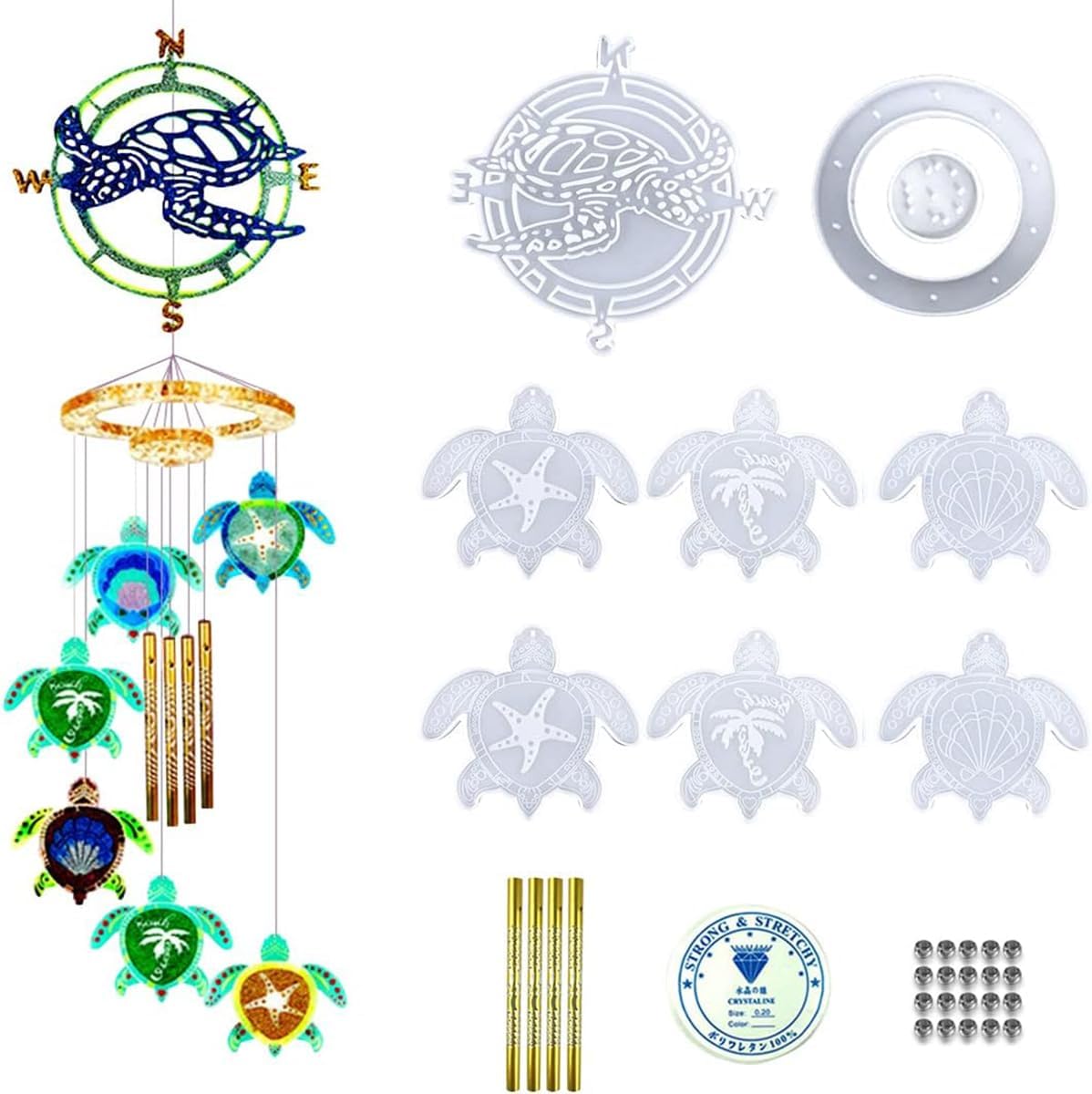 Xidmold Wind Chime Resin Molds Kit,Turtle Silicone Molds for Wind Chime Casting, Sea Turtle Epoxy Resin Molds for DIY Wind-Bell Pendant Keychain Coaster Ocean Home Decor