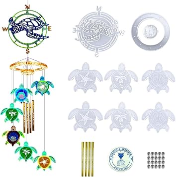 Xidmold Wind Chime Resin Molds Kit,Turtle Silicone Molds for Wind Chime Casting, Sea Turtle Epoxy Resin Molds for DIY Wind-Bell Pendant Keychain Coaster Ocean Home Decor