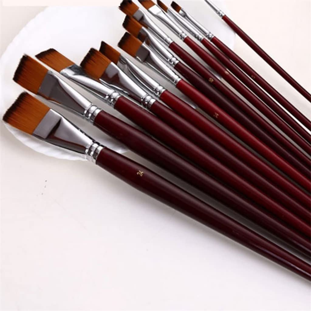 Juego de 12 Pinceles de Pelo de Nailon Planos para óleo, Pinceles de Acuarela artísticos.,