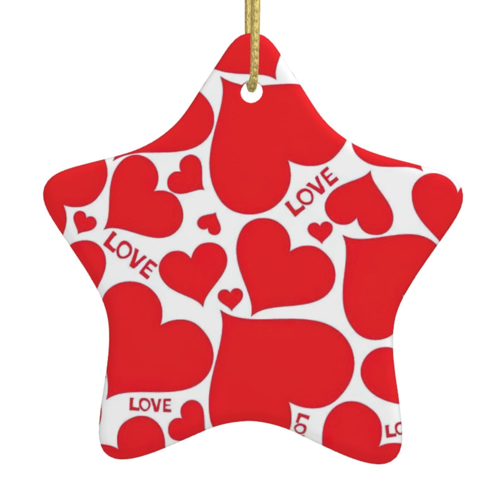 Love Heart Print Christmas Ornaments, Ceramic Hanging Ornament, Round Shape Decorations