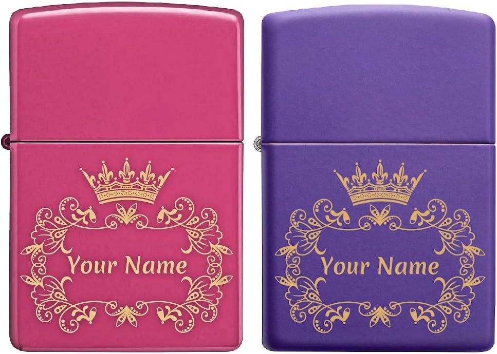 Custom Zippo Lighter Personalized Laser Engraved 'YOUR NAME' Tiara and Floral Lace Border Lighter Gift for Woman!!