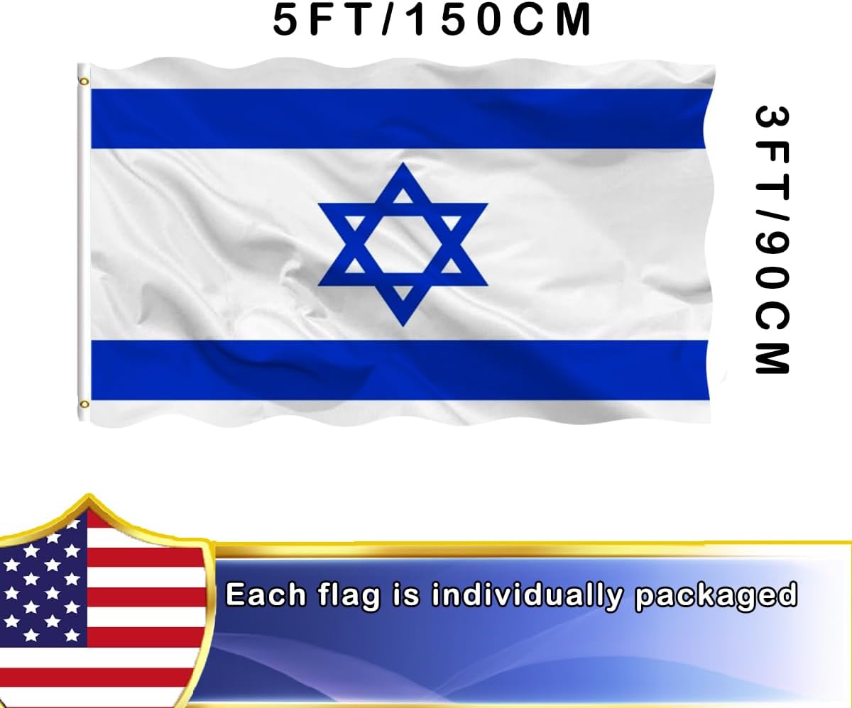 VOLTA Double Sided Israel Flag 3x5 feet, outdoor, heavy duty, triple polyester with canvas header, brass grommets, durable indoor/outdoor Israel flag