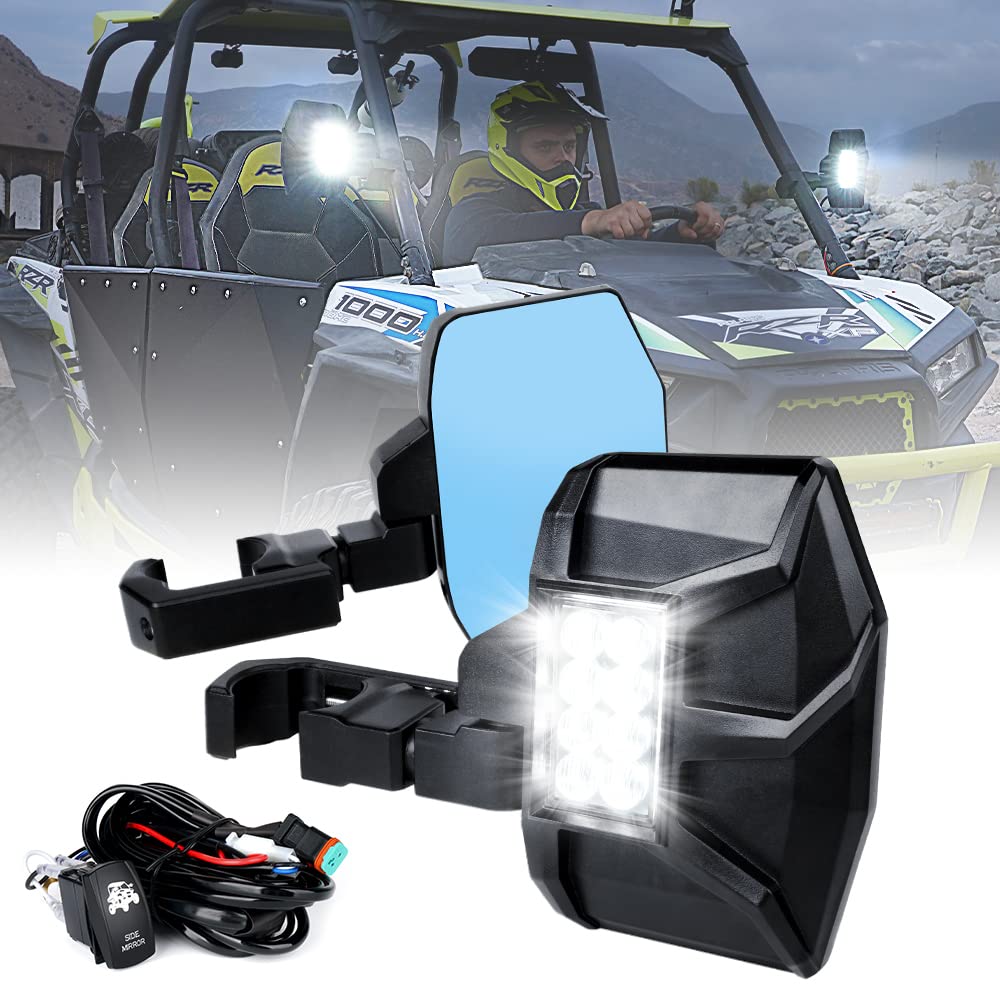 Buy Xprite UTV RZR Side Rear View Mirrors w/ LED Lights, HeavyDuty Aluminum Rearview Mirror