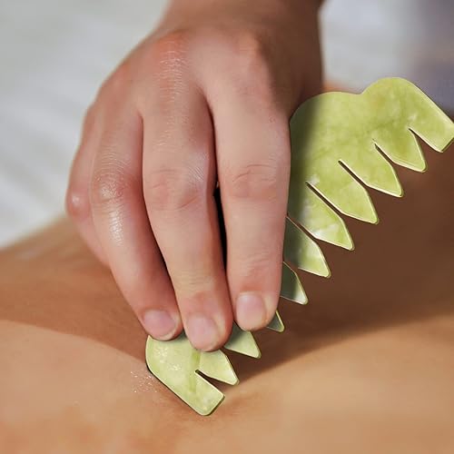 Miniatura 4 de Healifty Jade Gua Sha Peine para masaje del cuero cabelludo y cuidado del cabello, herramienta de raspado de jade natural de 3.5 pulgadas para