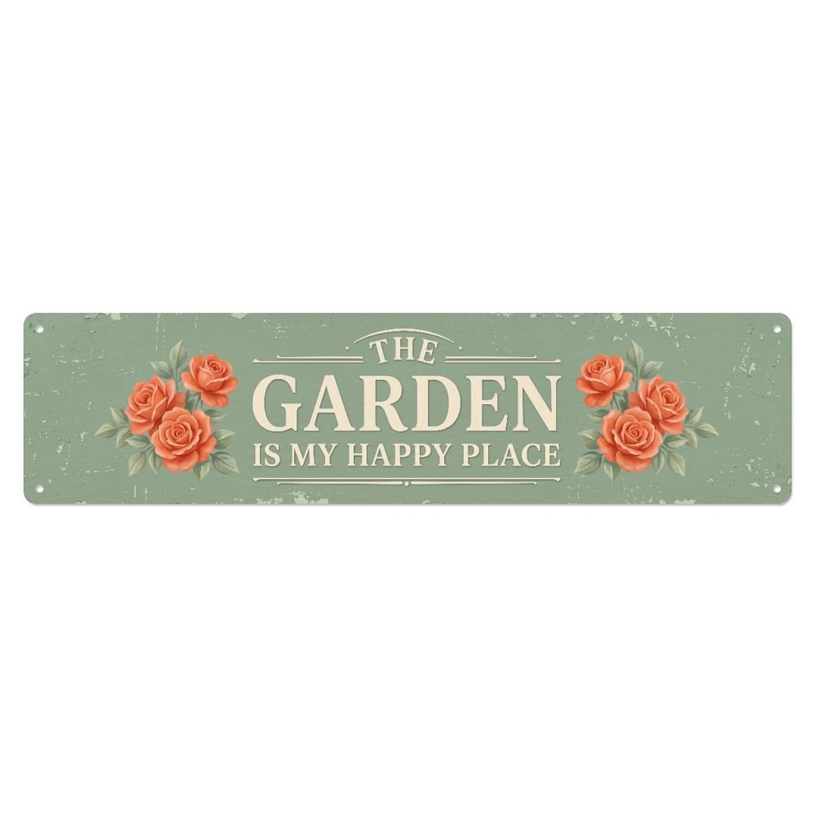 Vintage The Garden Is My Happy Place Rose Garden Metal Tin Sign