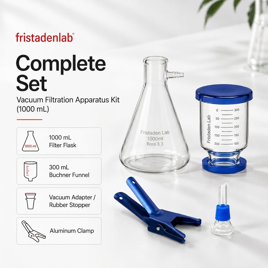 Fristaden Lab Vacuum Filtration Apparatus Kit | 1000 mL Filtering Flask | 300 mL Glass Buchner Funnel | USA Company — Amazon image 4