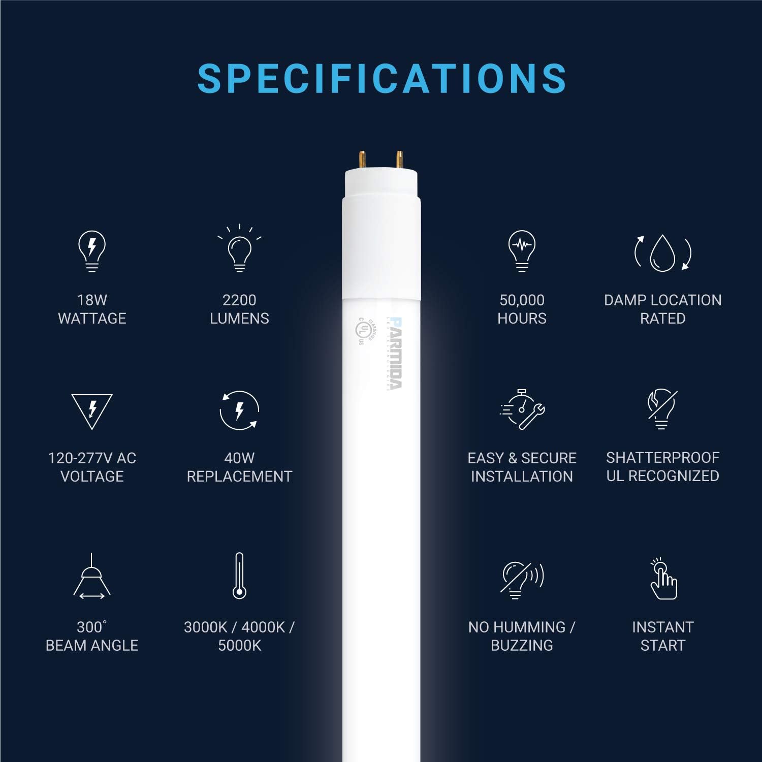 Exсluѕіvе Dіѕсоunt 🔥 PARMIDA 20-Pack 4FT LED T8 Ballast Bypass Type B Light Tube, 18W, UL-Listed for Single-Ended & Dual-Ended Connection, 5000K, 2200lm, Frosted Lens, T8 T10 T12, Shatterproof, UL & DLC