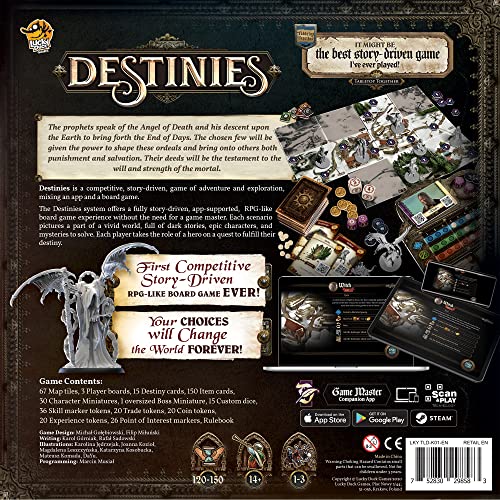 Image of Destinies Board Game - Immersive Storytelling and Adventure for Tabletop Enthusiasts, Ages 14+, 1-3 Players, 120-150 Minute Playtime, Made by Lucky Duck Games