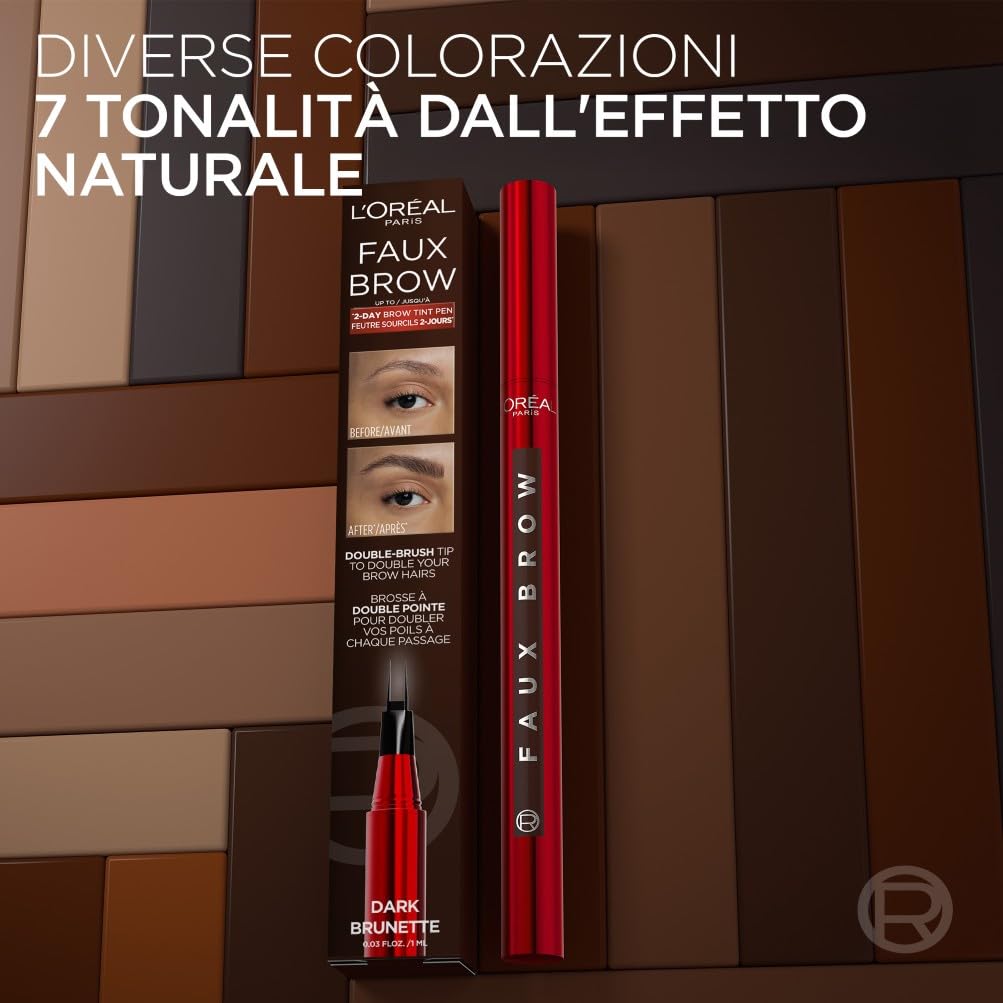 L'Oréal Paris Penna Sopracciglia, Per Sopracciglia Folte e Colorate, Tenuta Fino a 48H, Effetto Ultra Naturale, No Transfer, Infaillible Faux Brow, Tonalità: Dark Brunette, 1 g