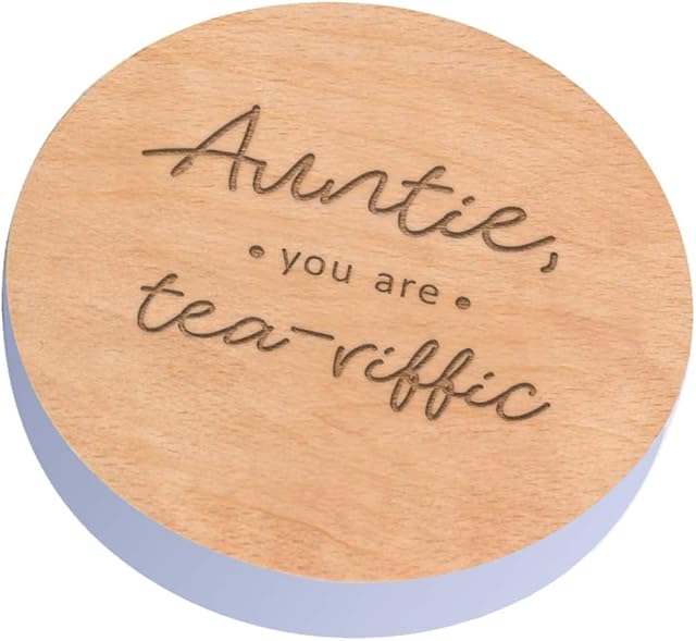 Lavender Wooden Coaster - Auntie, You are Tea-Riffic' Design - Christmas Gifts for Auntie - Auntie Sentimental Gifts - Handmade, Painted and Engraved by Dust and Things