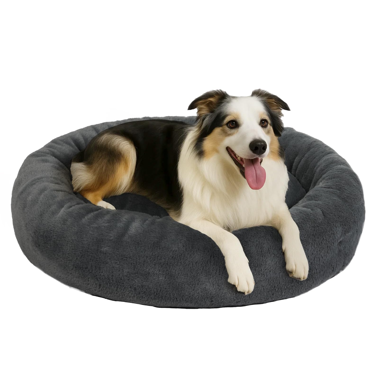 Skylos Dog Bed with Soft Plush Filling and Anti-Anxiety High Side Design Relieves Joint and Muscle Pain, Non-Slip Base, Machine Washable, Vacuum Packed, Grey, 110cm x 85cm x 19cm