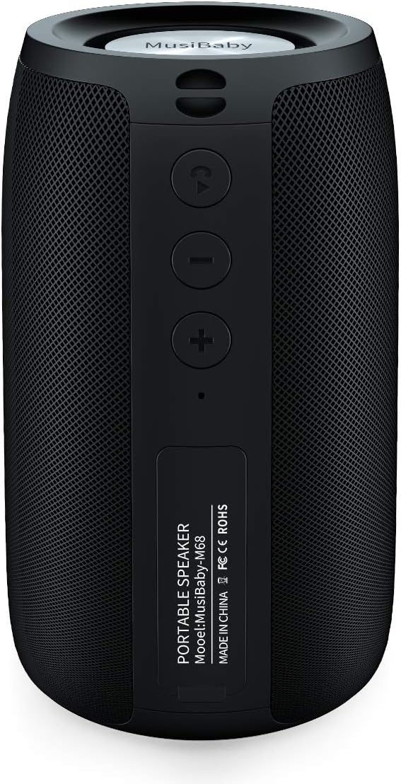 Bluetooth Speaker, MusiBaby Wireless Portable Speaker - Waterproof, Outdoor, Bluetooth 5.0, Dual Pairing, Loud Stereo, Deep Bass, 24H Playtime - Gift Ideas for Home, Party, Travel (BLK)