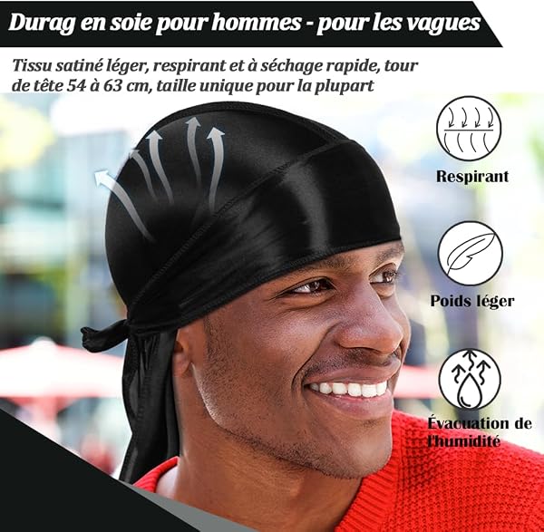 TSKNOMO 6 Pcs Durags en Satin pour Hommes, Lot de Do Rags avec Longue Queue et Larges Bandes pour Hommes et Femmes - 2