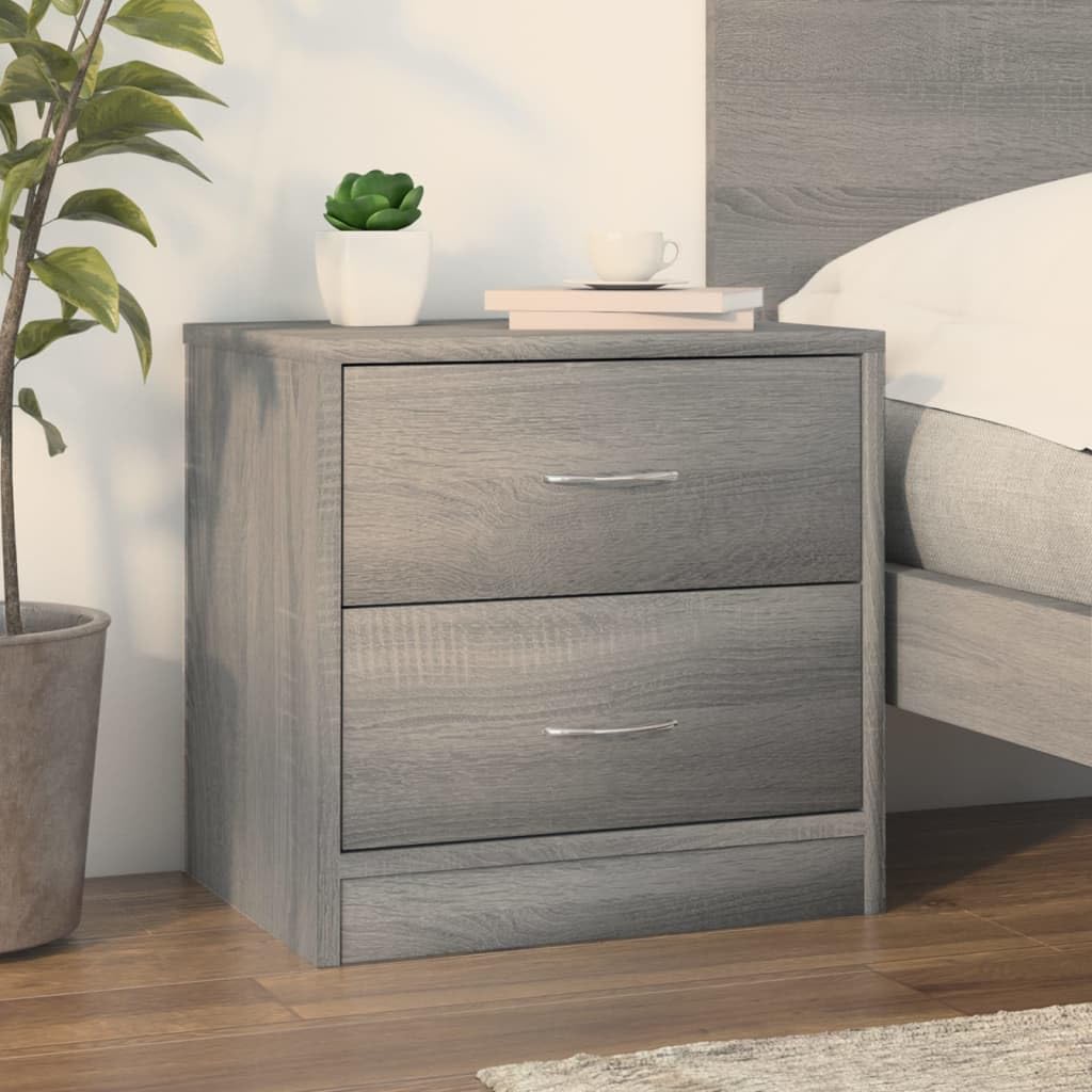 SXZenSpace Slim Bedside Cabinet Grey Sonoma 40x30x40 cm Engineered Wood Nightstand with 2 Drawers for Living Room Bedroom