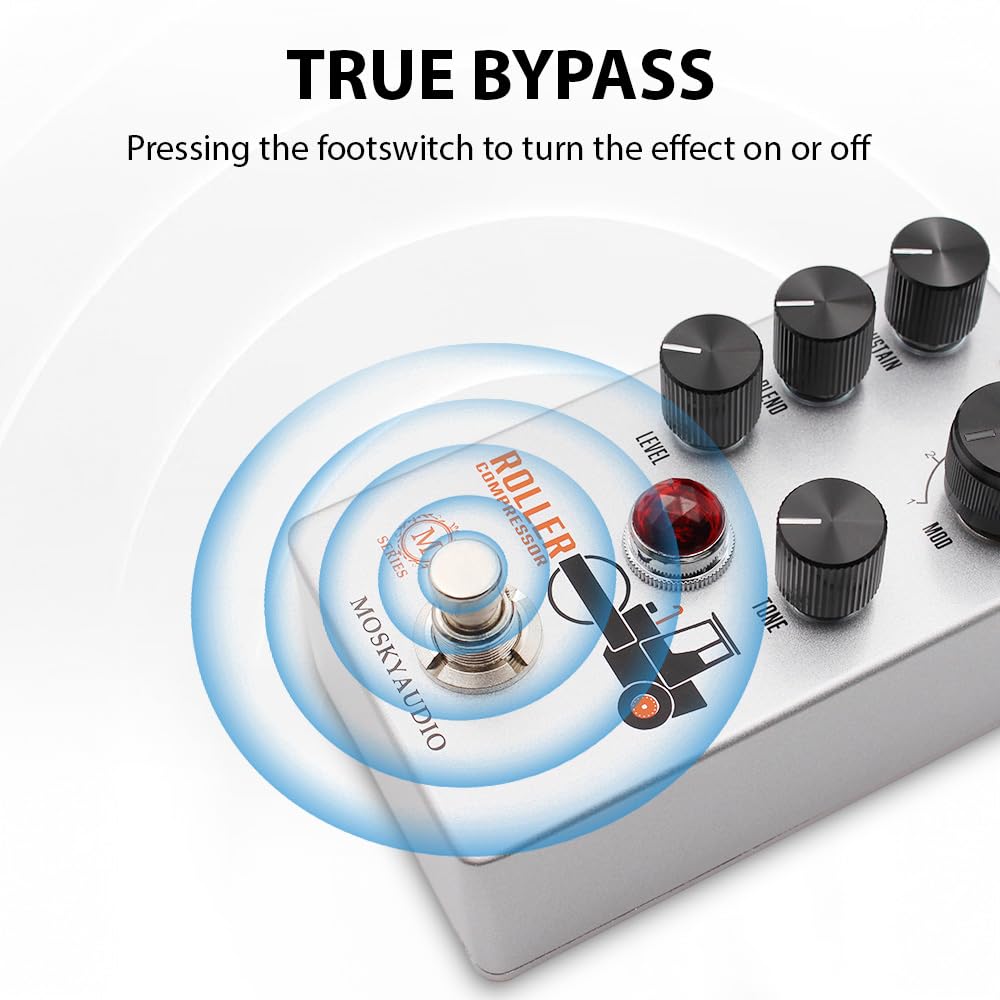Btuty Chitarra Compressore Pedale Chitarra Elettrica Effetti Pedale Sustain/Miscela/Livello/Tone Control True Bypass Metal Shell DC 9V 6.35mm Interfaccia di ingresso/uscita Mini Chitarra Compressore