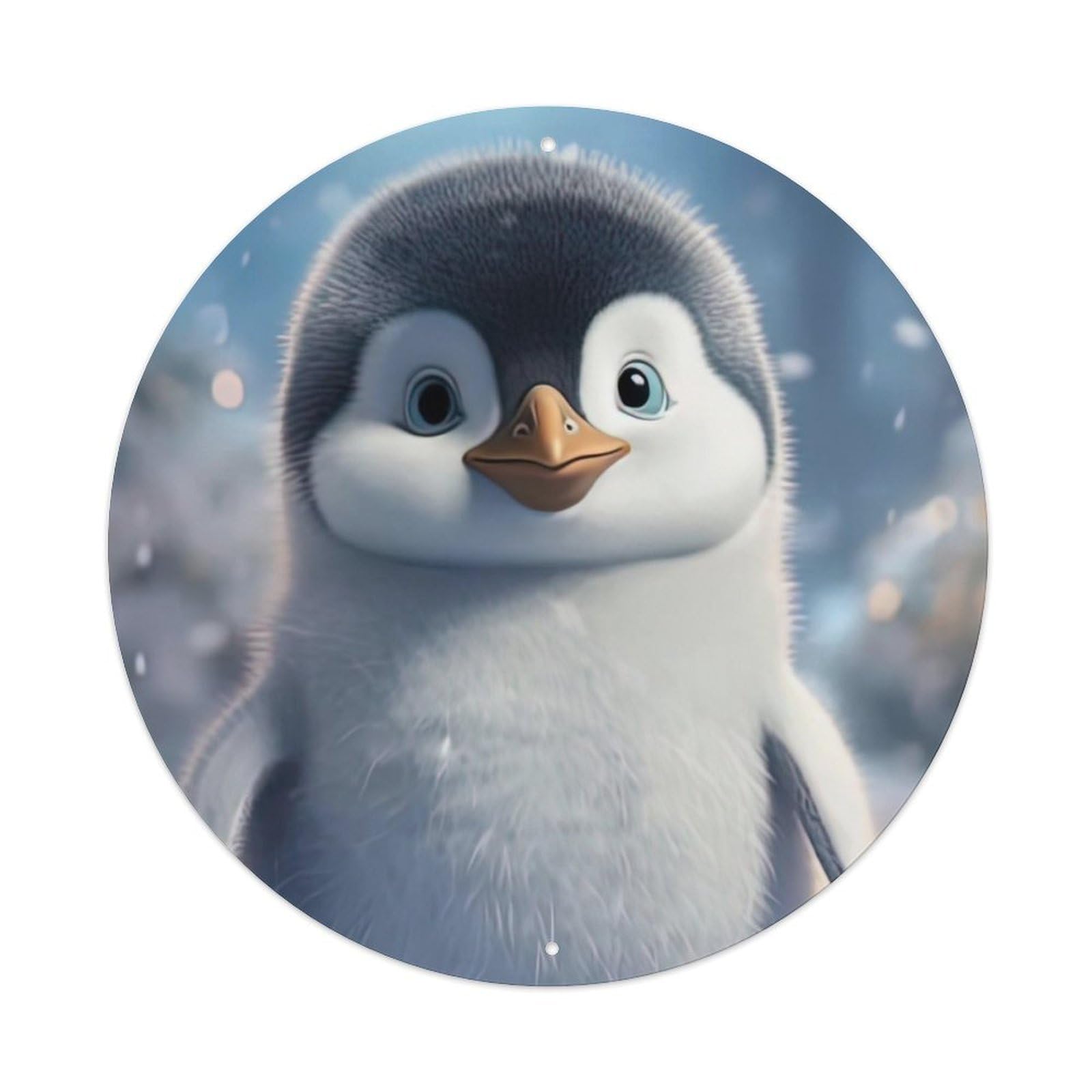Animal Artwork Cute Little Penguin in Snowy Weather Vintage Metal Tin Sign Plaque Wall Decor for Cafe, Club Bar, Office, Garden Metal Poster 8x8Inch