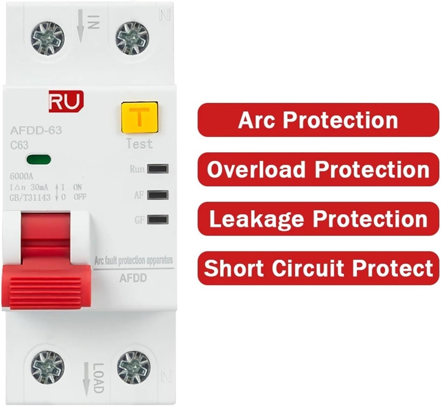 AC220V Arc Fault Protector Device RCBO MCB Circuit Breaker Interrupted Overload Earth Leakage Short Circuit Protection(32A)
