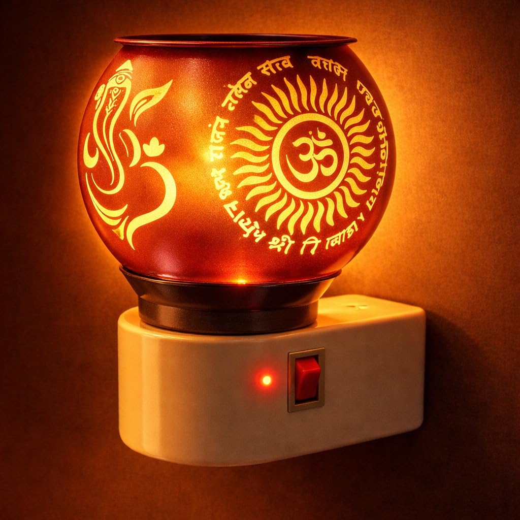 Spoken Glass Kapoor Dani Electric Camphor Diffuser Om Ganesh Ji Electic Camphor Burner with Night Lamp |Multipurpose Home Fragrance Lamps Aroma Dhoop Dani Diffuser for Office, Home (C-2 Pack of 1)-image-10