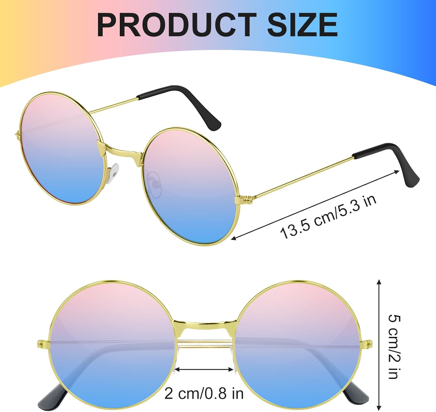 NEBURORA Round Hippie Sunglasses Metal Frame Colored Circle Glasses for Women Men 70s Retro Disco Party Accessory - Image 2