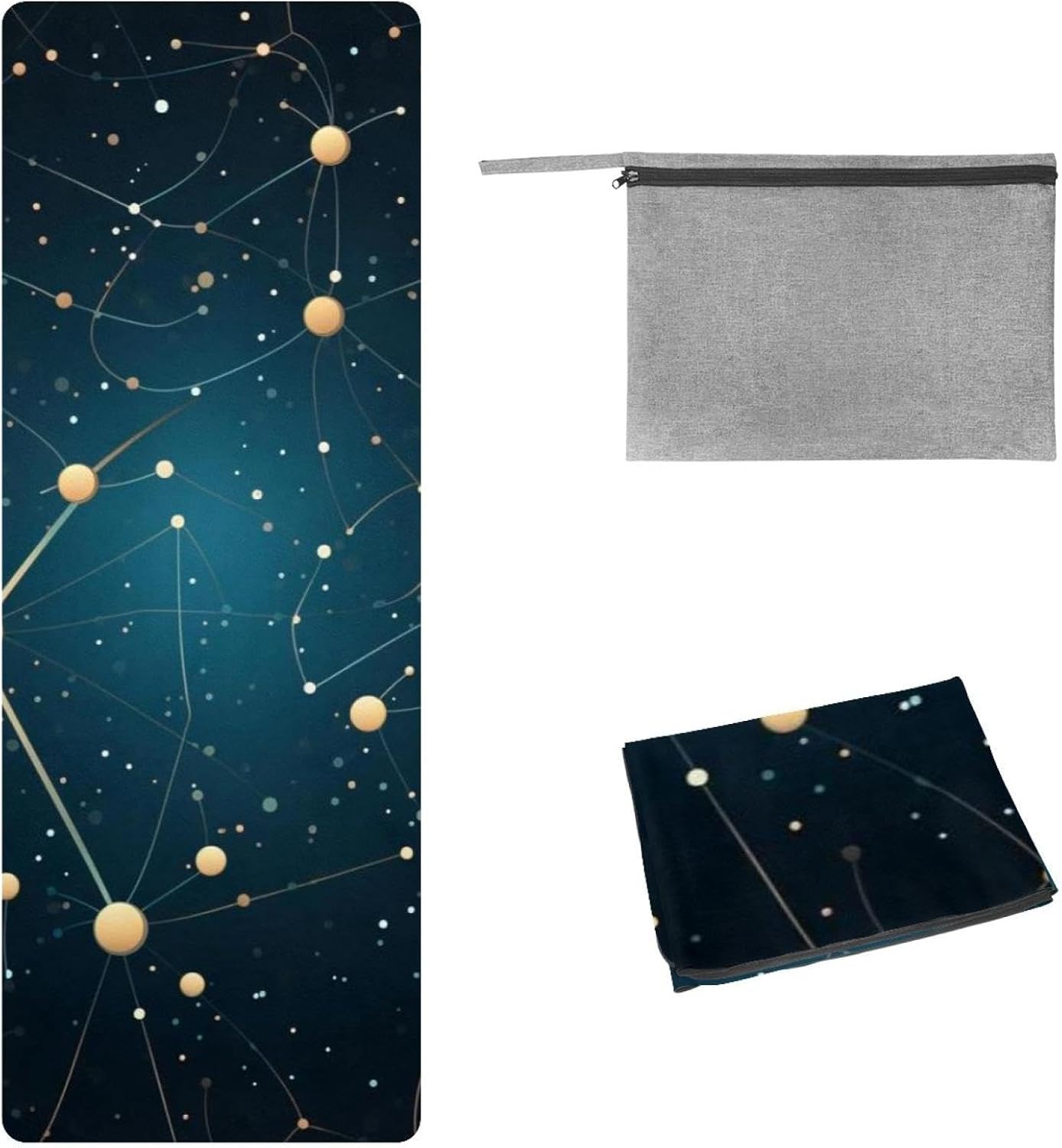 Yoga Towel, Constellations Zodiac Galaxy Pattern Non Slip Sweat Absorbent Hot Yoga Mat Towel for Hot Yoga, Pilates and Fitness - 72.8" x 26.8"