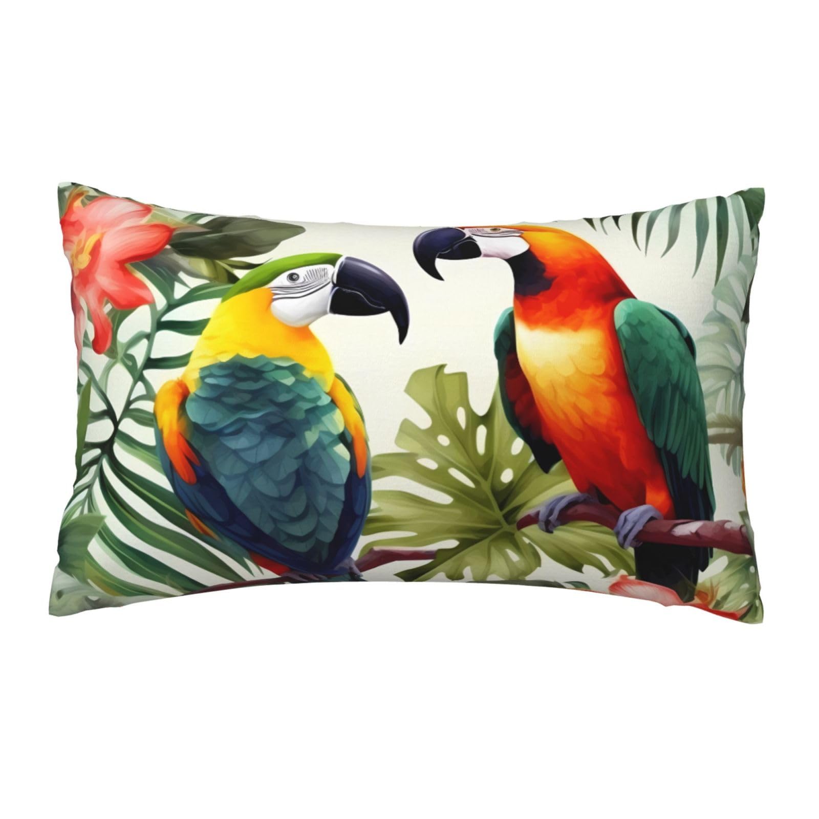 FodPand Luxury Velvet Pillow Cases 12 x 20 inch Super Soft Decorative Throw Pillow Covers - Toucans Parrot Palm Tree Leaves Pillowcases Modern Lumbar Cushion Cases for Couch Sofa Bed Pillow Shams