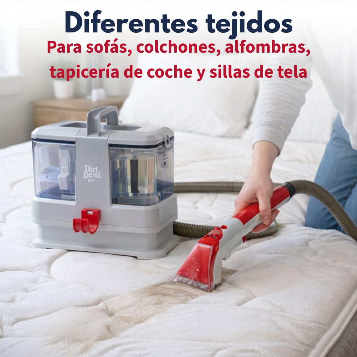 Dirt Devil Limpiador de tapicería DD1005 – Limpiador de alfombras aspirador con función de pulverización – Aspirador para sofá, sofá, alfombra, textiles y coche – Aspirador húmedo 0,8 l tanque de agua