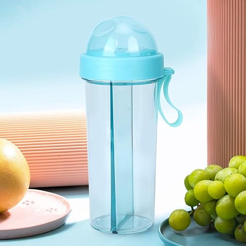 Miniatura 5 de TOPINCN DualUse Drinking Bottle, 600ml Portable Outdoor Travel Sport Two Straws Water Bottle, Silicone Handle, High Temperature Resistance