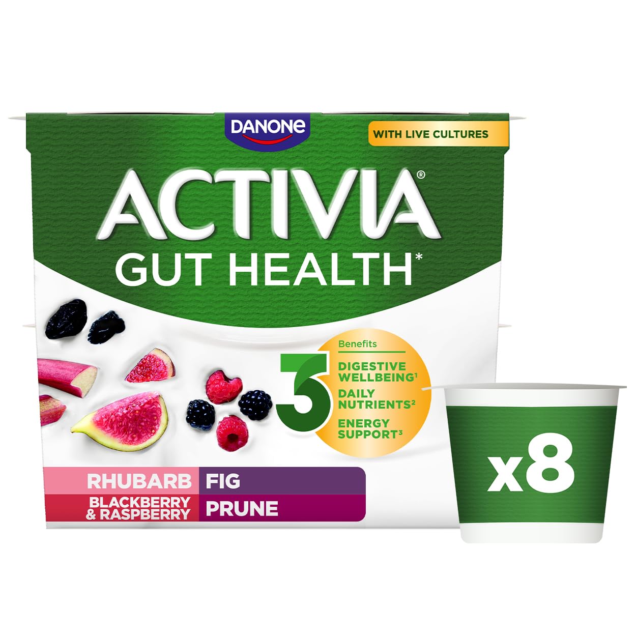 Activia Rhubarb & Mixed Fruit Yogurt 8x115g (Packaging May Vary)