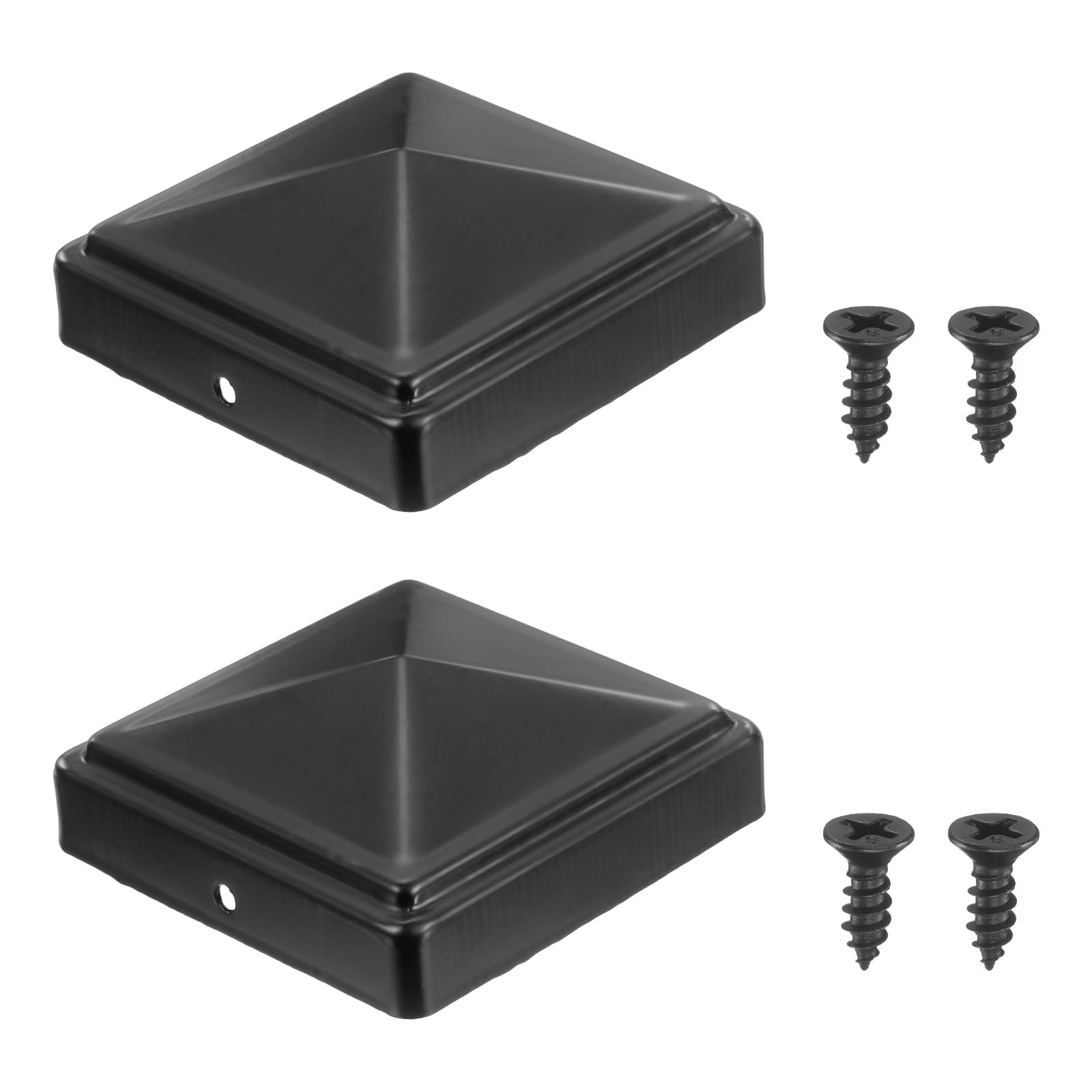 sourcing map 82 x 82mm Pyramid Post Cap, 2Pcs Galvanized Steel Fence Post Cover with Screws for Wood/Metal Fence Posts, Mailbox Pyramid Cover, Outdoor, Garden, Decks, Black