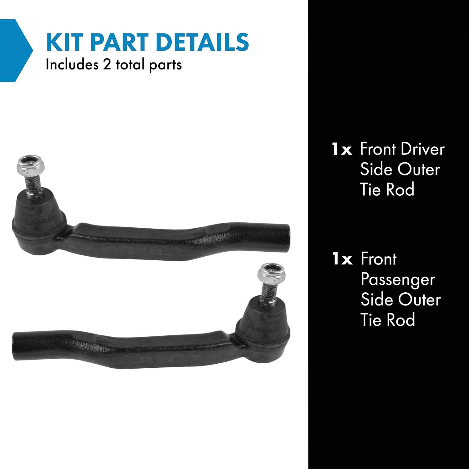 TRQ Front Outer Tie Rod Set 2 Piece Compatible with 2004-2010 Toyota Sienna