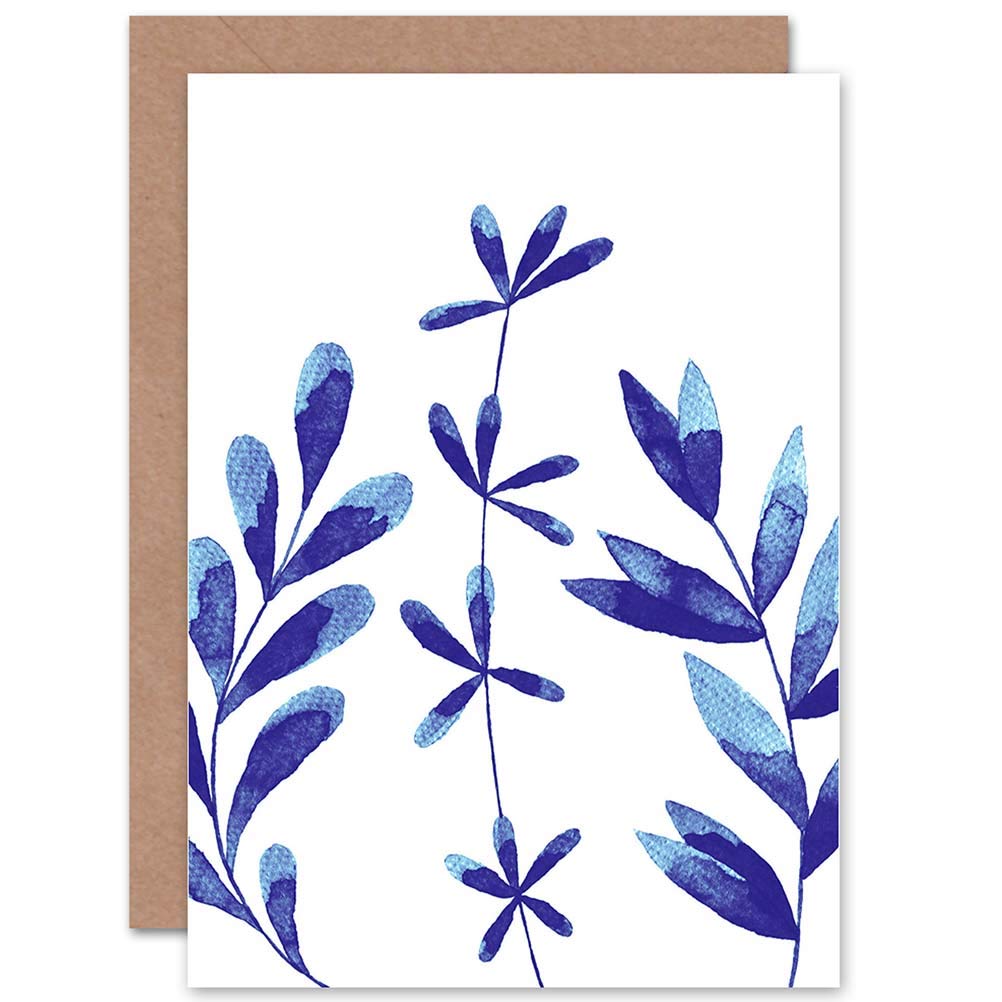 Wee Blue Coo Sprigs Cobalt Blue Watercolour Blank Greetings Art card