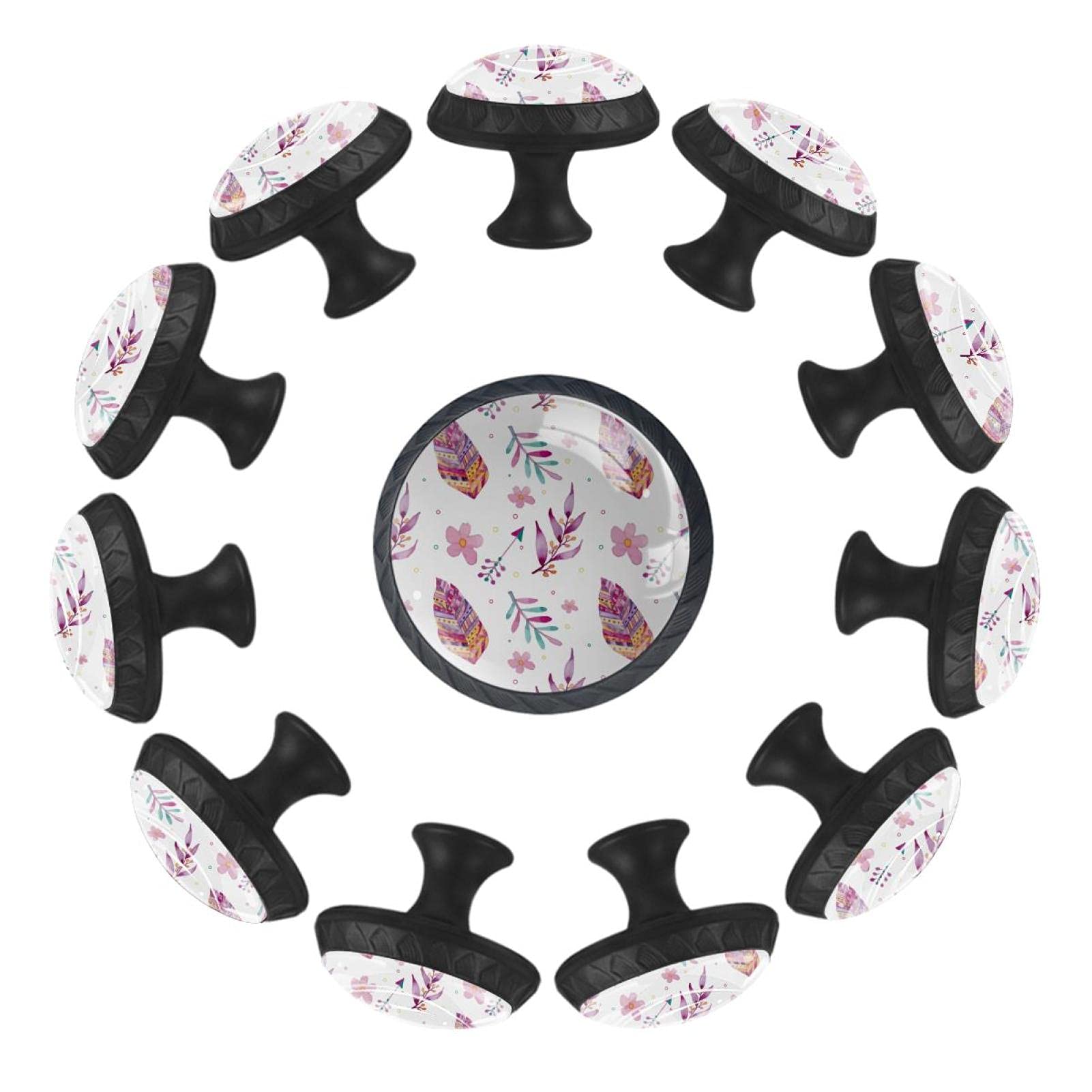 Boutons de tiroir ronds lot de 12 poignées de 35 mm avec motif feuilles roses pour commode